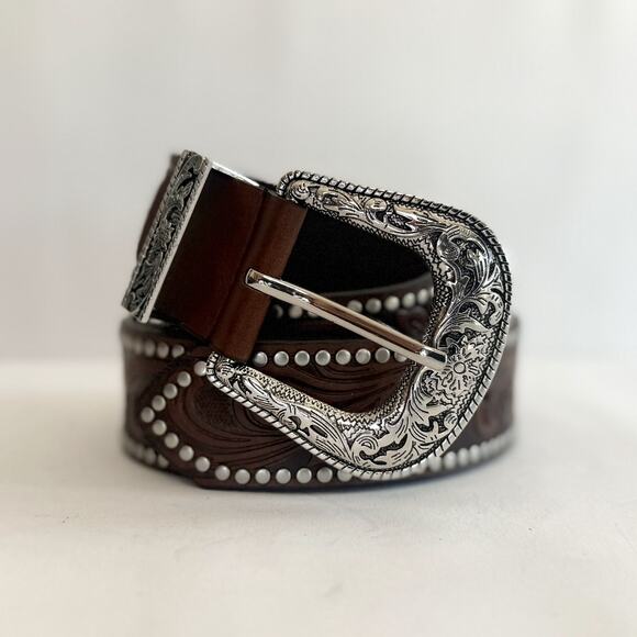 y2k western brown studded floral cowboy boho belt - Picture 4 of 11